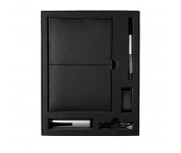 Набор  BLACKY TOWER: универсальное зарядное устройство (2200мАh), блокнот, USB flash-карта и ручка в подарочной коробке Цвет: черный, серебристый